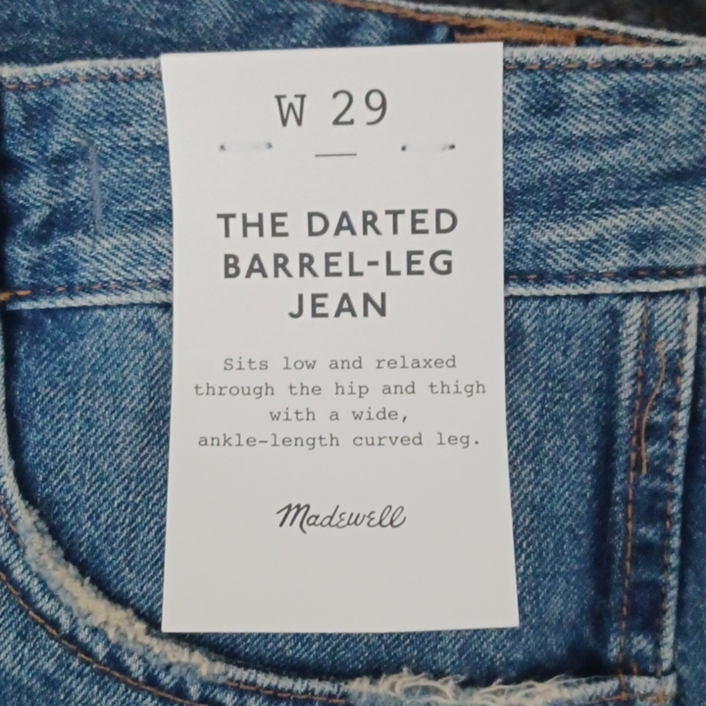 New Madewell The Darted Barrel-Leg Jean Size W 29 - Picture 8 of 11